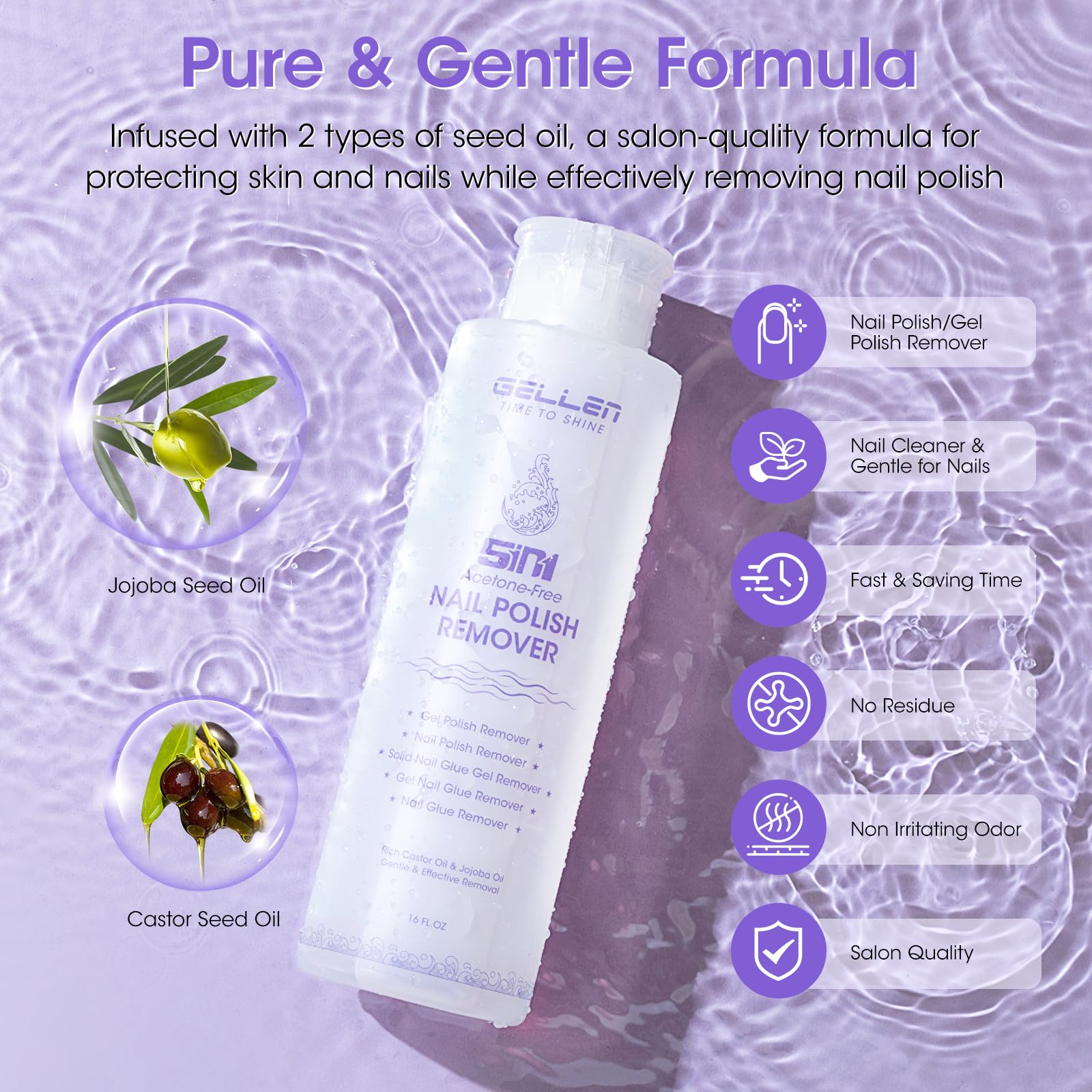 GELLEN acetone-free remover minimizes odor during use.