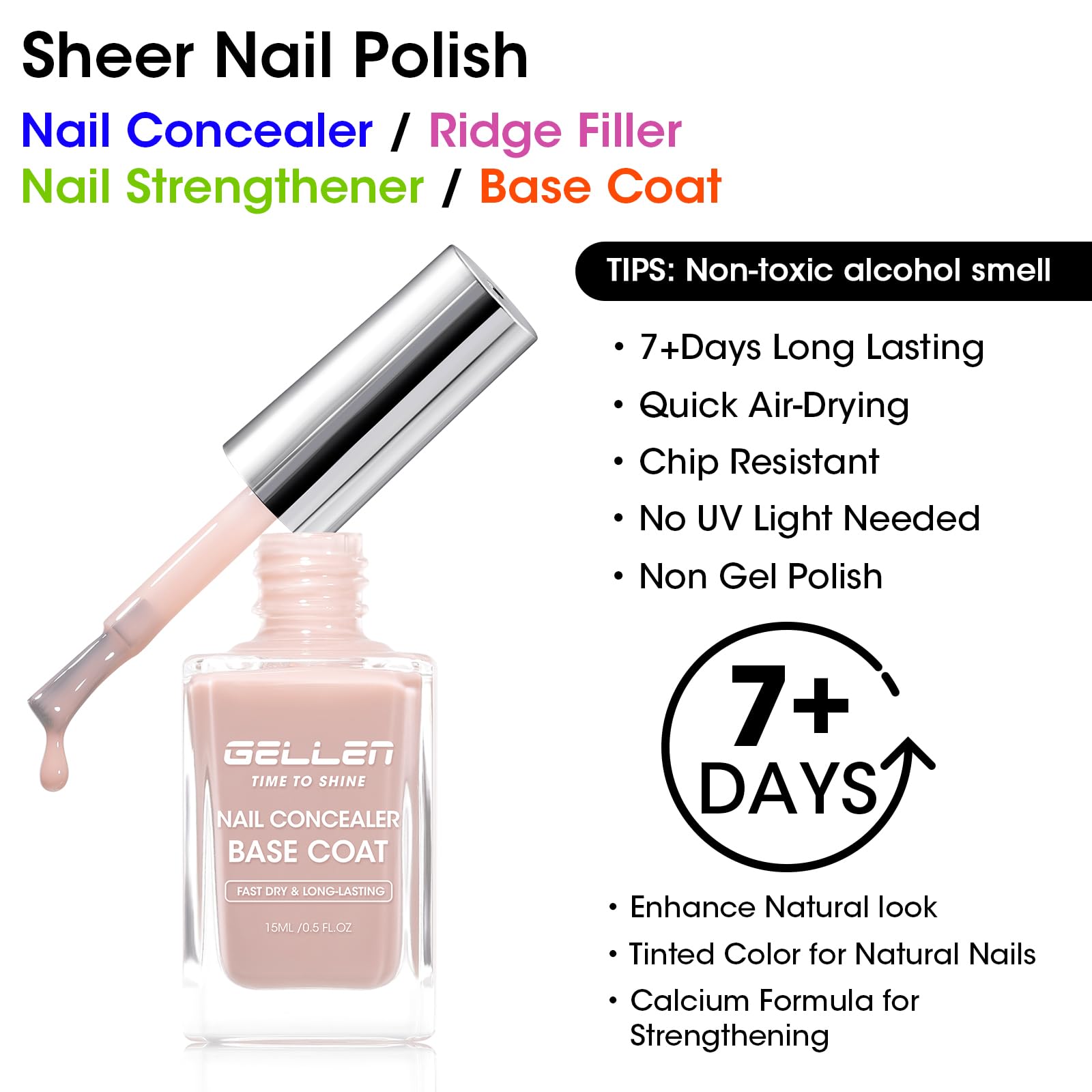 GELLEN nude swatch on nail shows neutral earth tone correction and subtle glow.