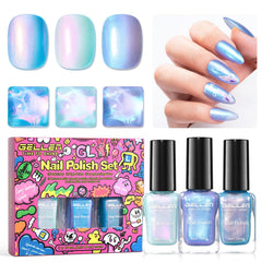 GELLEN Pearl Nail Polish Set pastel blue ombre for a soft shimmering home manicure.