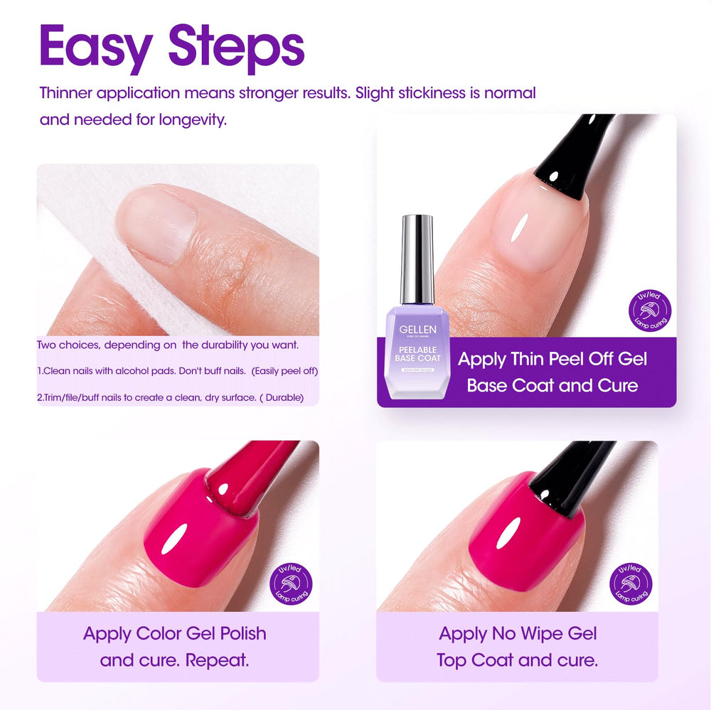 GELLEN Peel Off Base Coat demonstrates strong adhesion on nails.