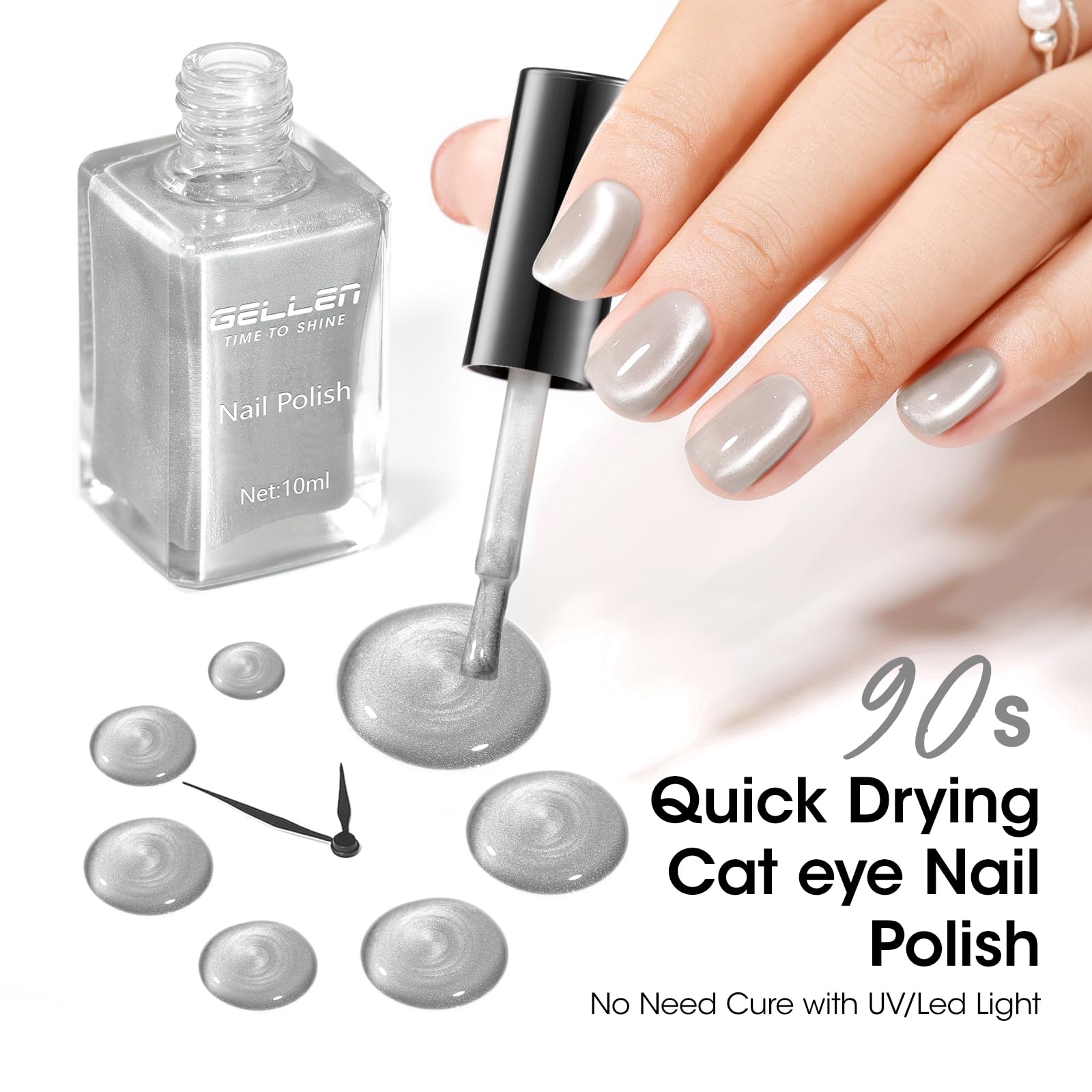 GELLEN Pink Silver Champagne glitter polish with magnetic shimmer in daylight.
