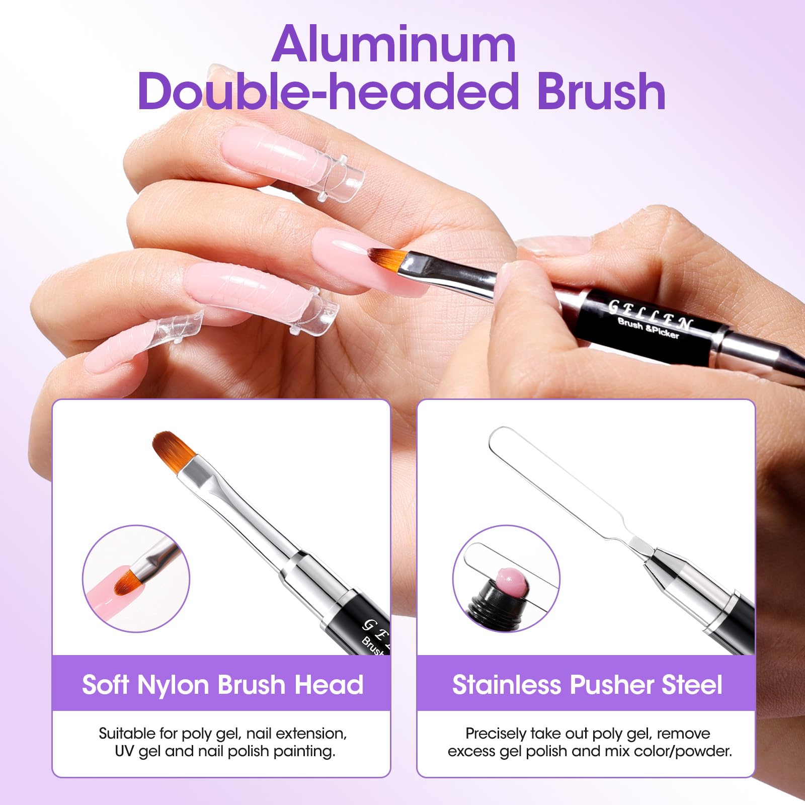 GELLEN smoothing action assists polygel extensions for bubble-free results.