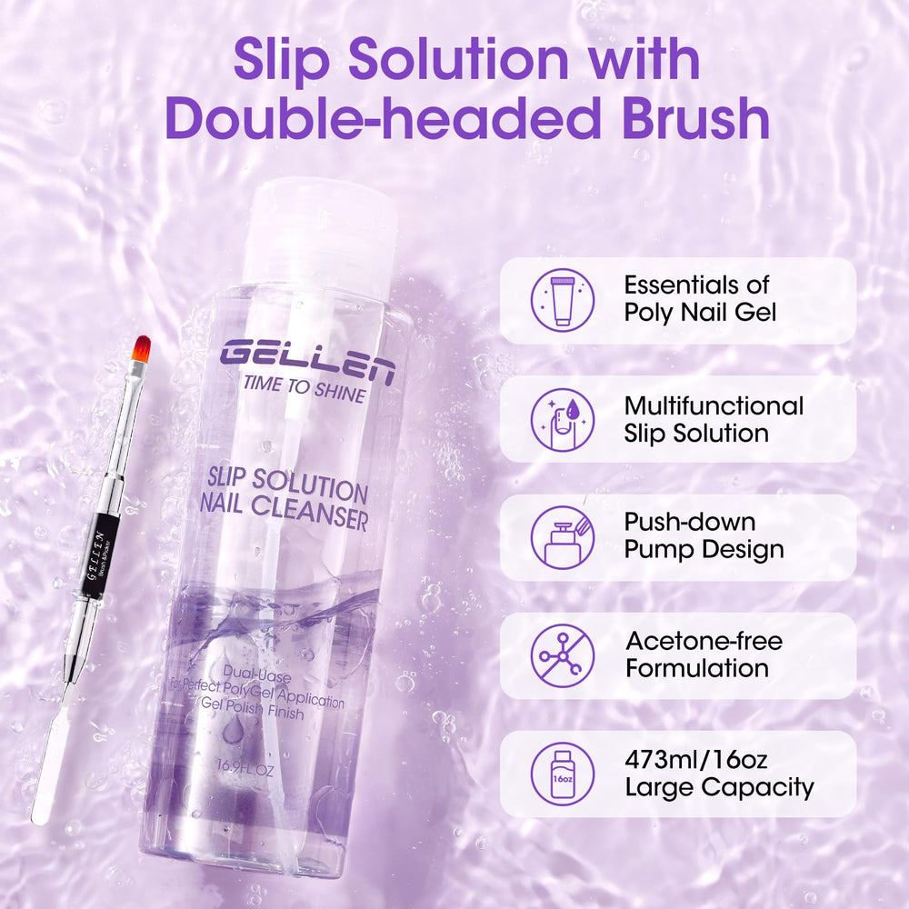 GELLEN dual-ended nail brush shown for shaping and cleaning polygel work.