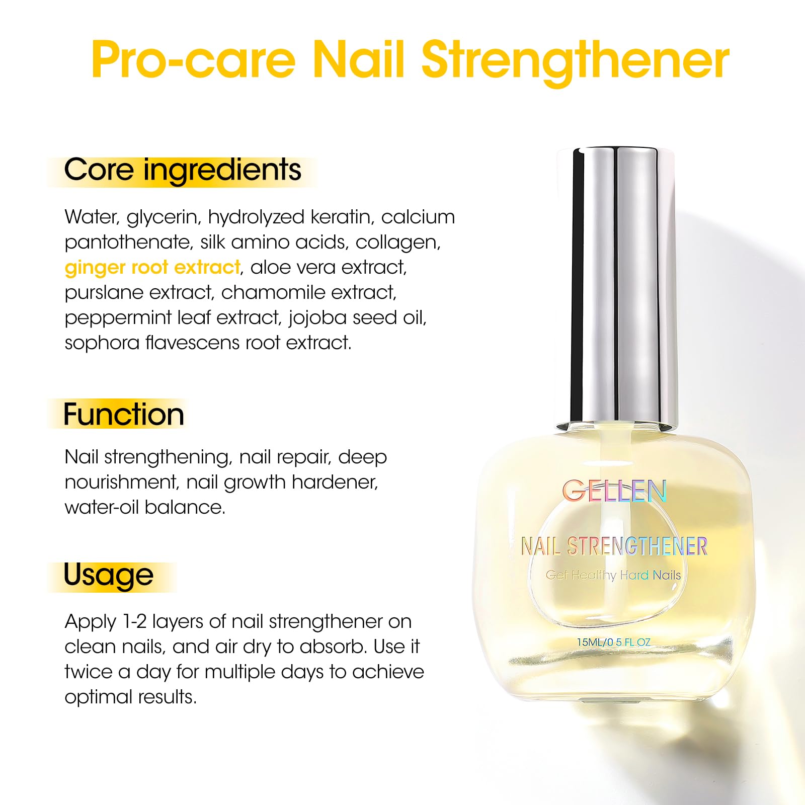 GELLEN Pro Care Ginger Serum Treatment dropper nourishes nails effectively.
