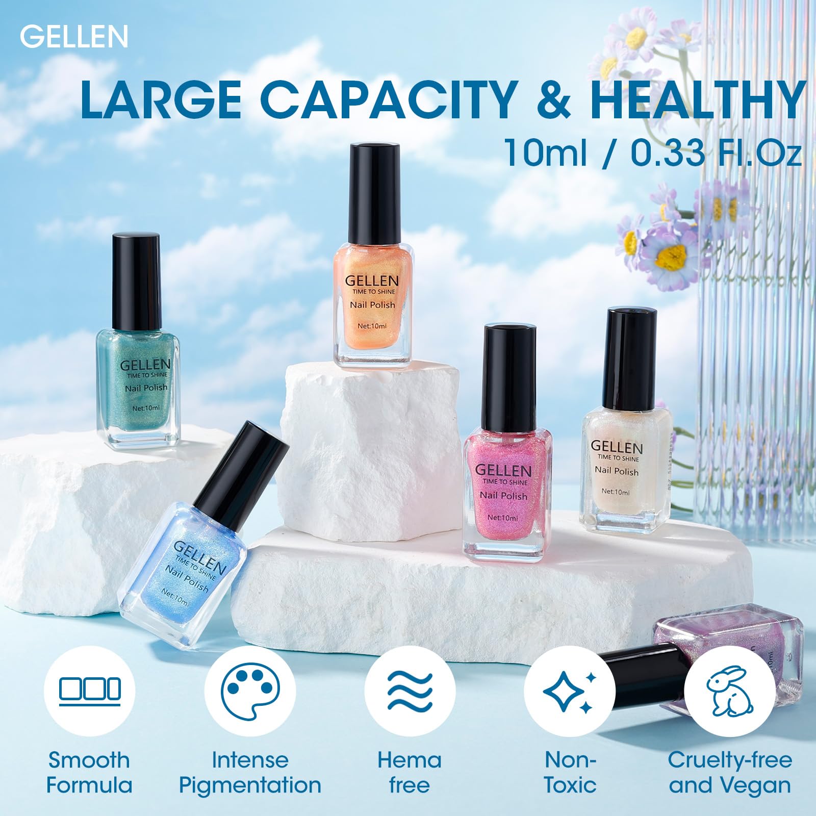 GELLEN quick-dry formula dries in minutes for faster manicures.
