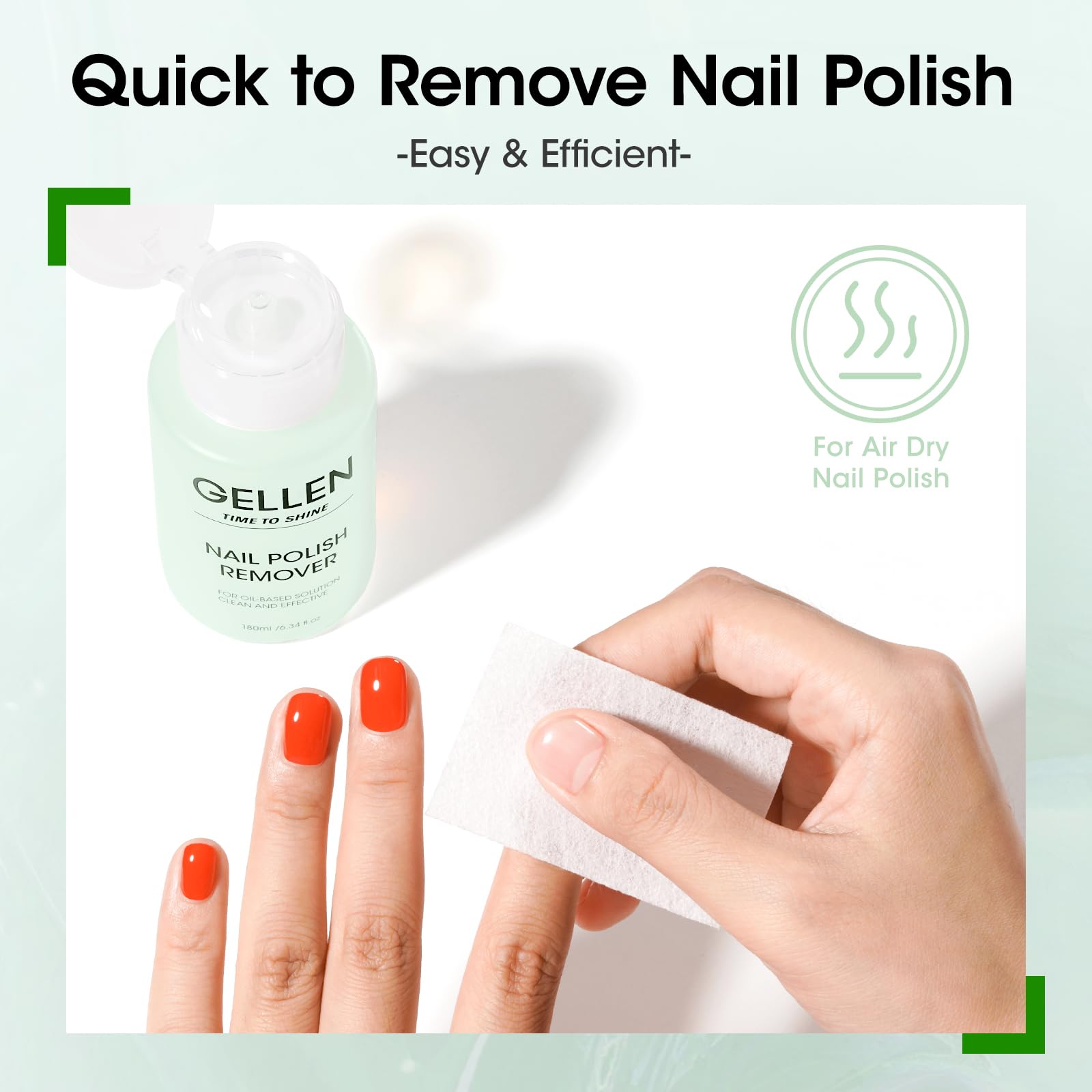 GELLEN quick removal on regular polishes in about 15 seconds.