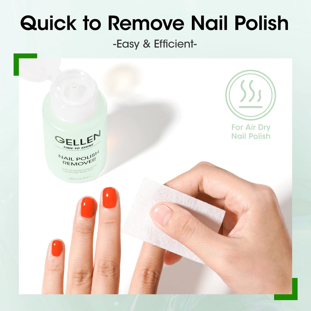 GELLEN quick removal on regular polishes in about 15 seconds.