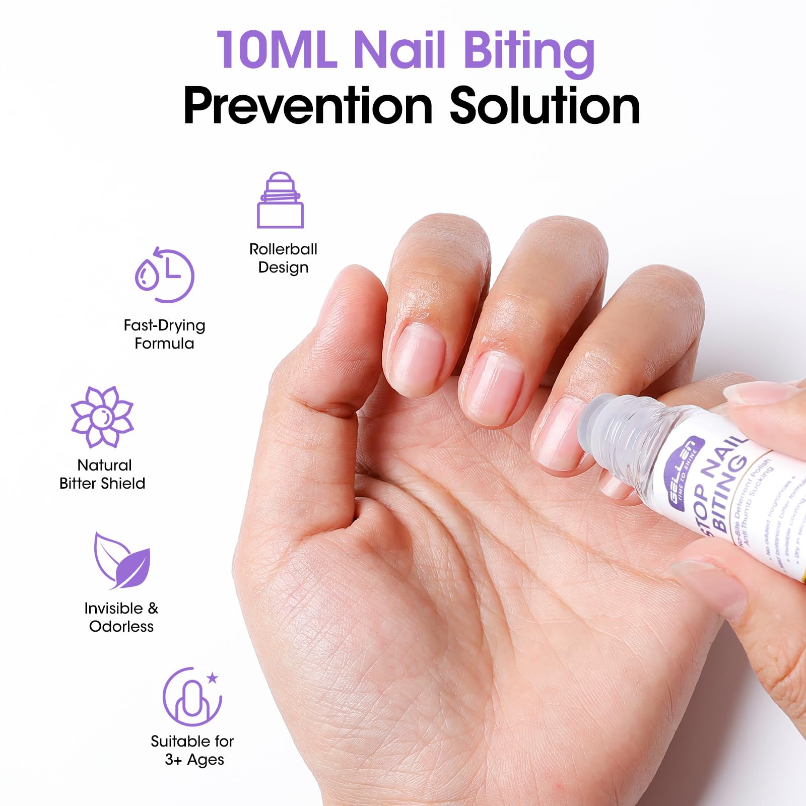 GELLEN roll-on applied to nails for precise deterrent coverage