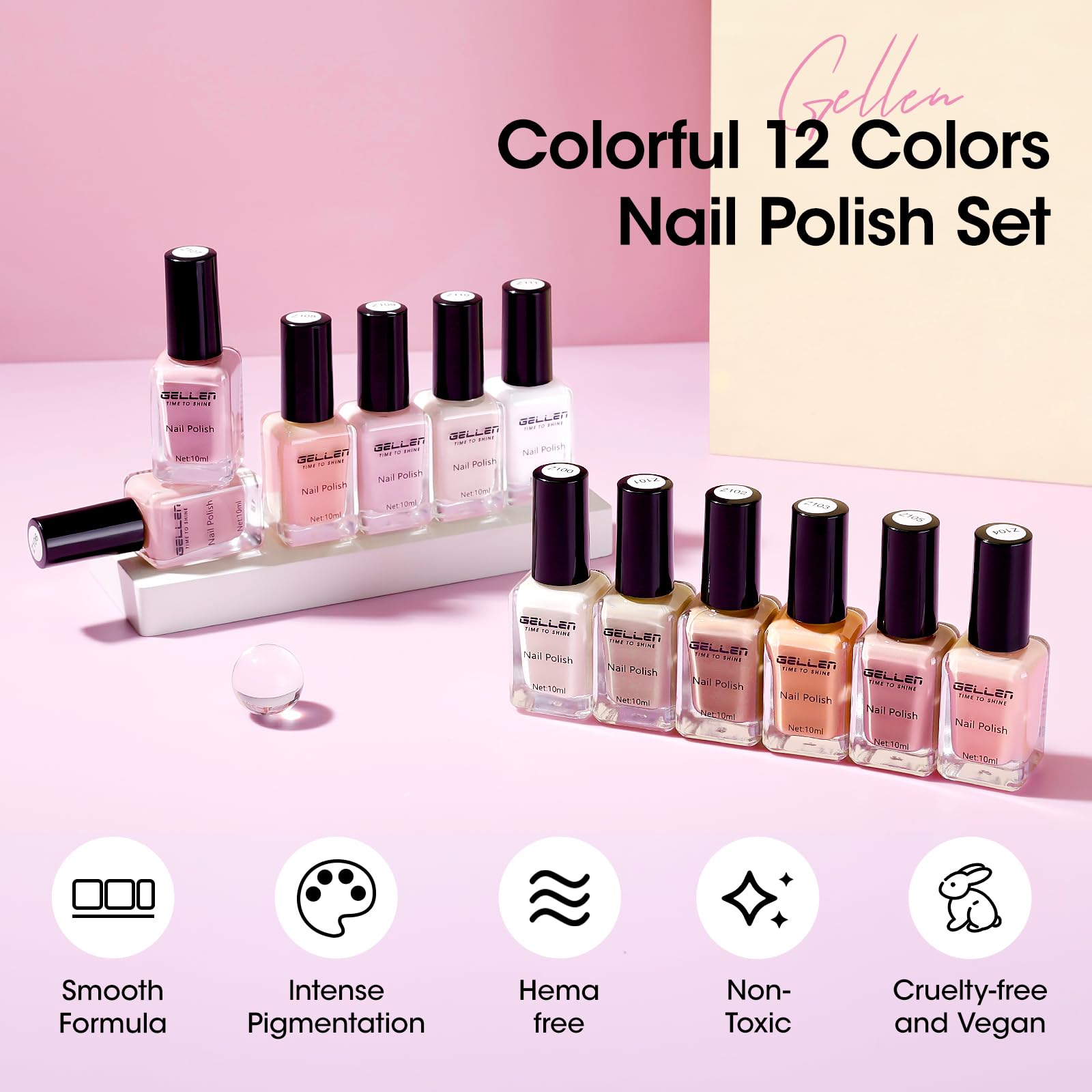 GELLEN safe 10-free formula supports healthy-looking nails.
