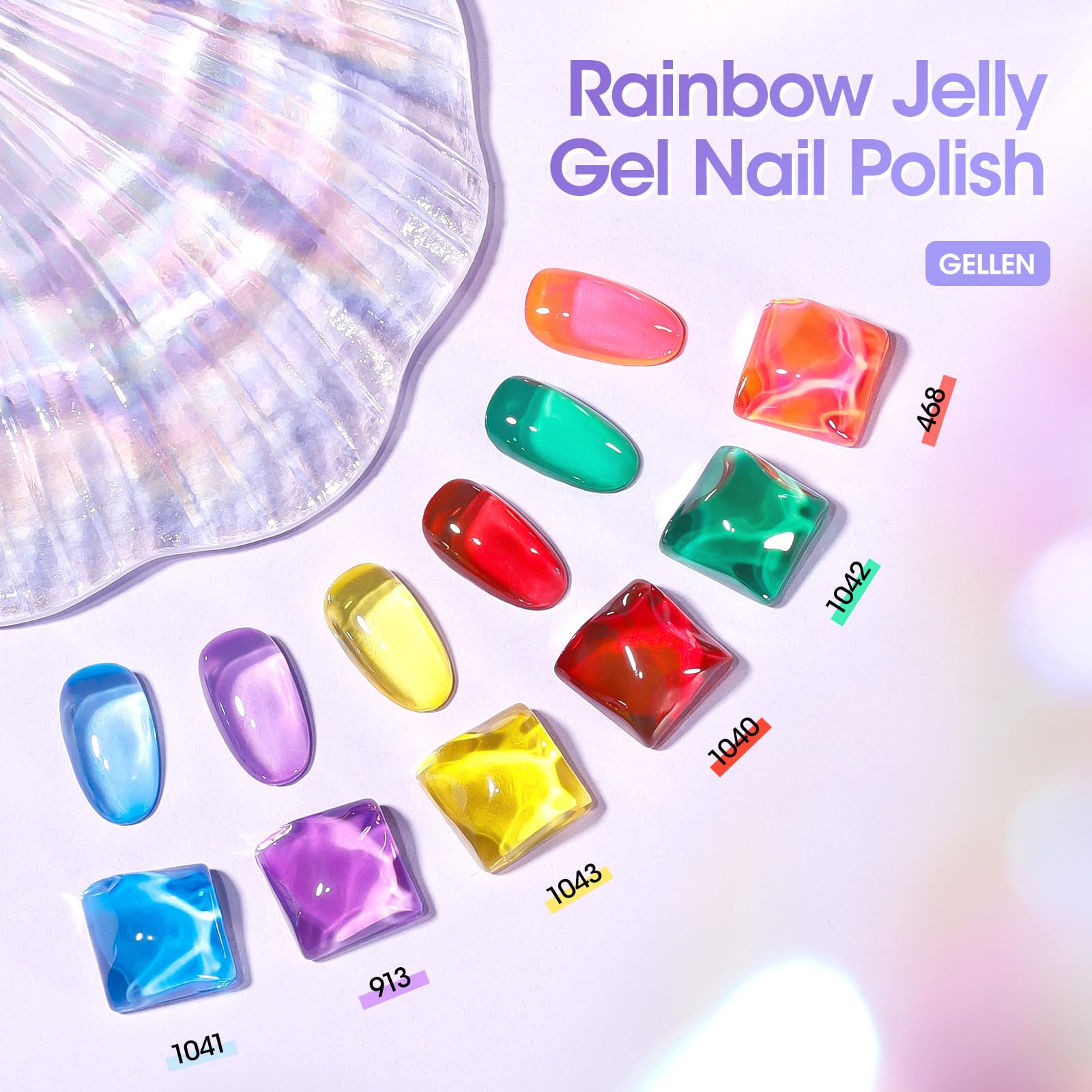 GELLEN Sheer Pastel Jelly Nails highlight glassy, soft color washes.