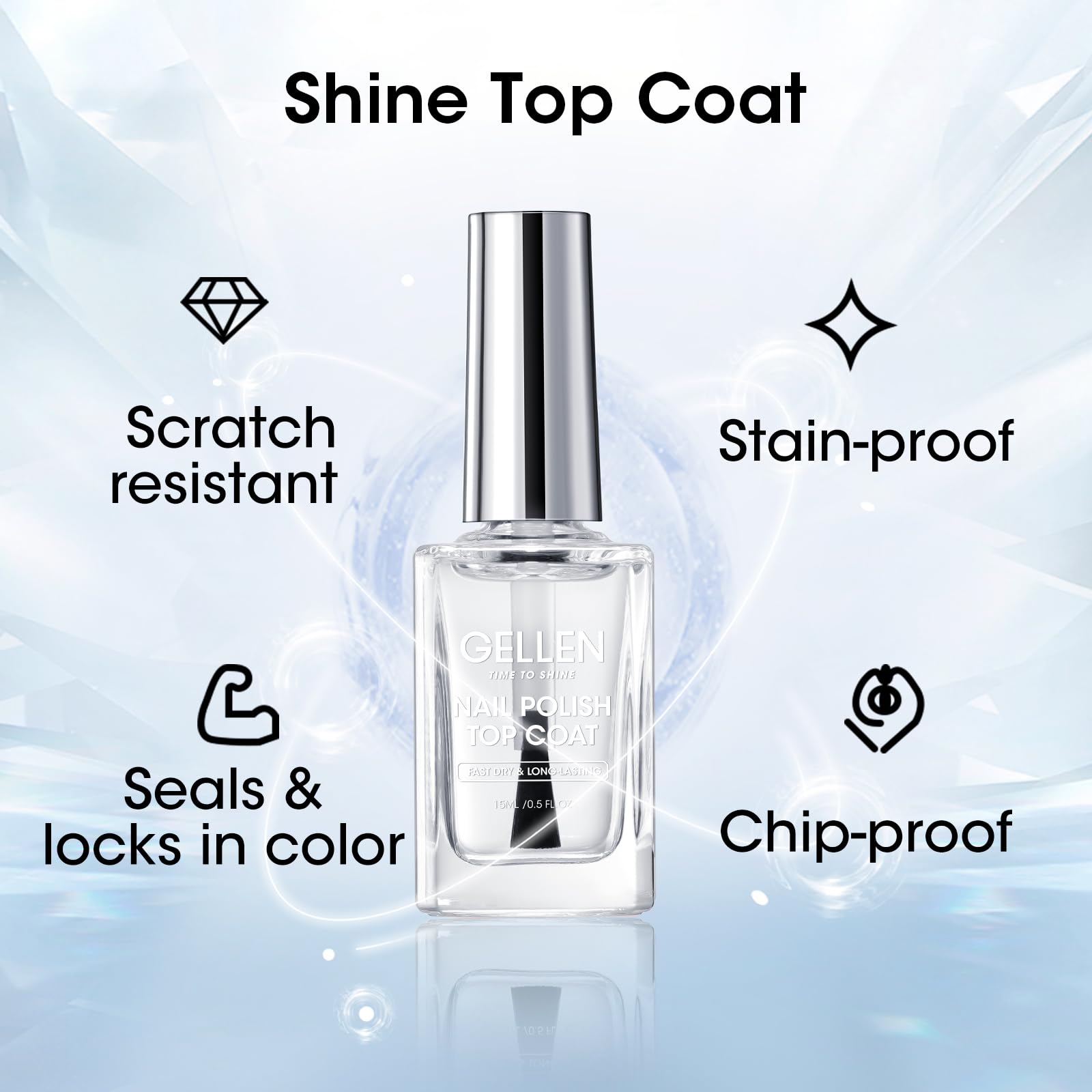 GELLEN sheer pink base plus top coat delivers natural elegance and mirror-like shine.