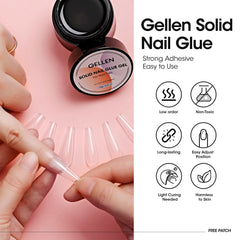 GELLEN solid nail glue during application for bubble-free placement.