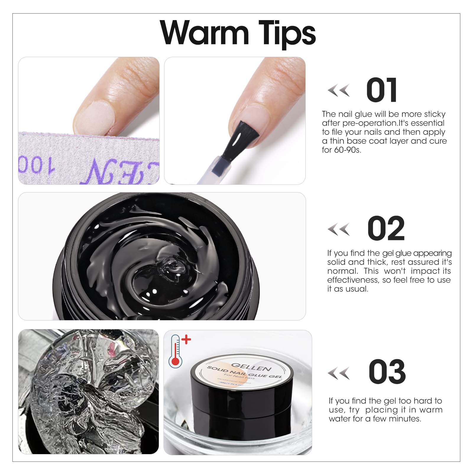 GELLEN crystal-clear formula emphasizes natural look and skin-safe use.