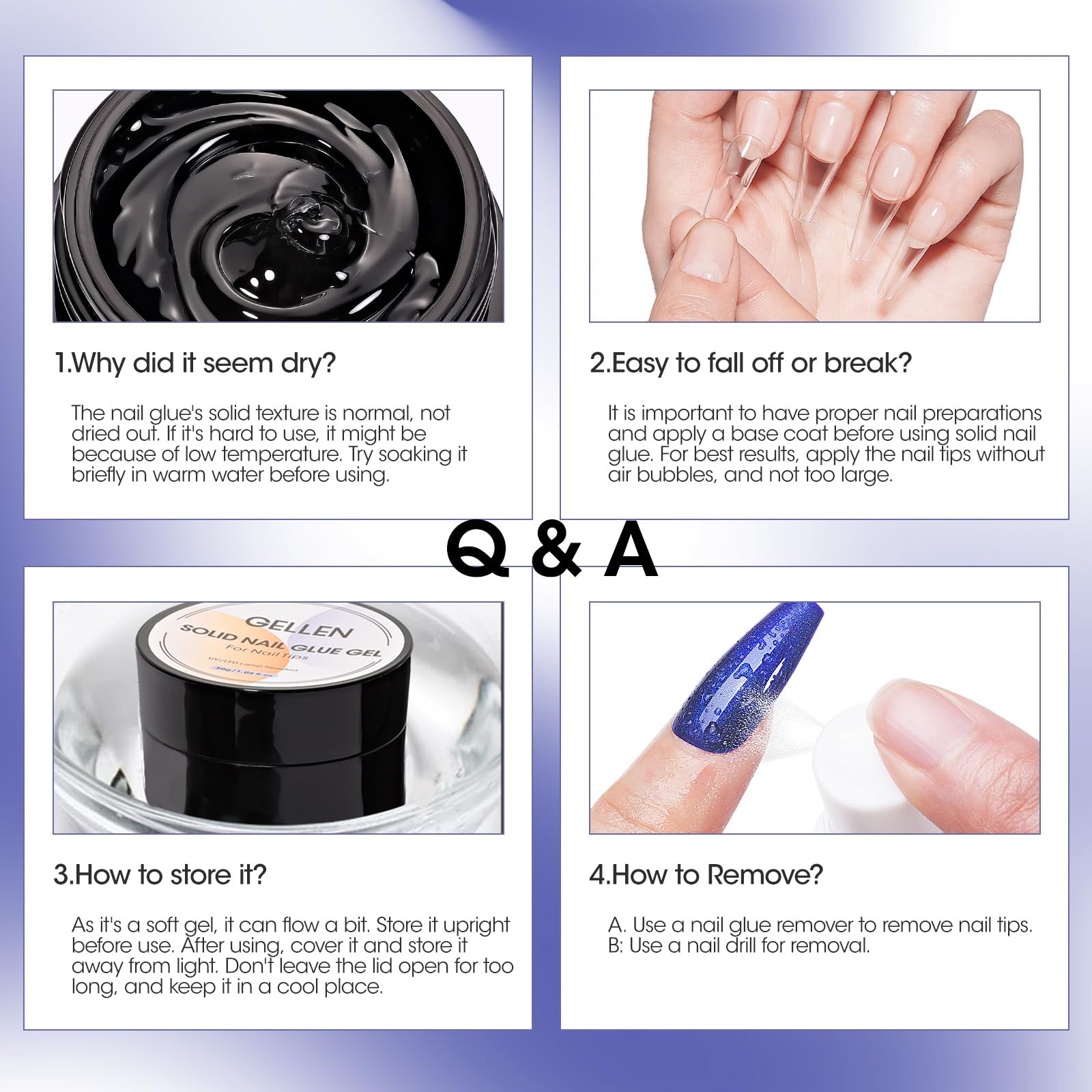 GELLEN solid nail glue on nails demonstrates secure press-on tips