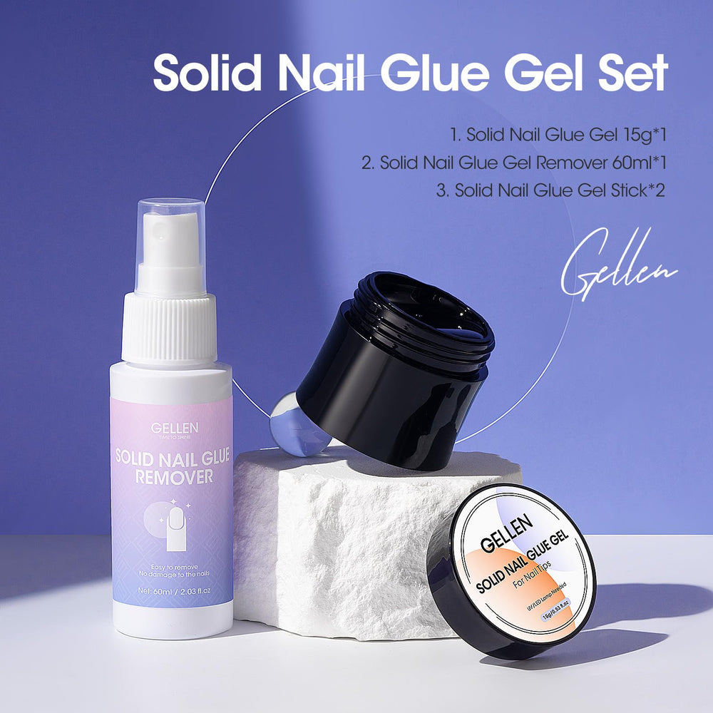 GELLEN solid nail glue remover bottle showing acetone-free cleanup