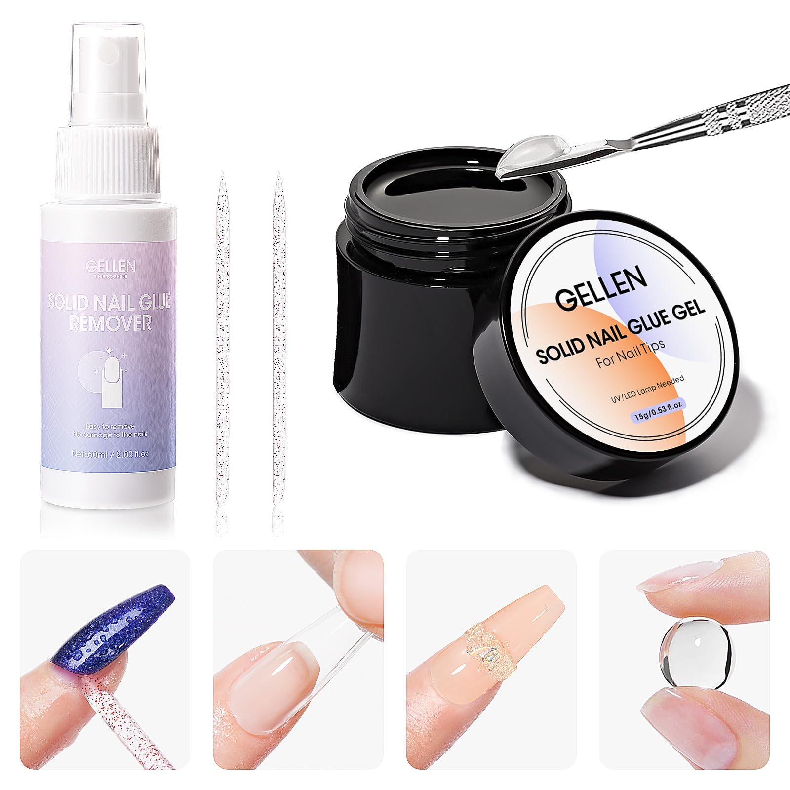 GELLEN solid nail glue set bottle application for strong tip adhesion