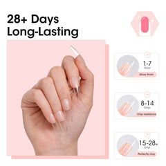 GELLEN solid nail glue under UV/LED curing lamp for fast set.