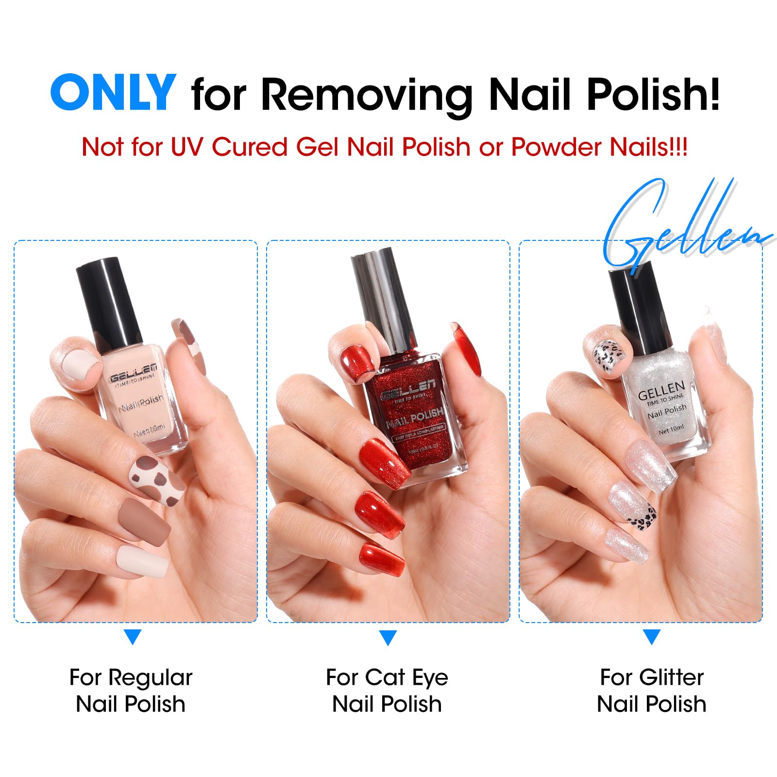 GELLEN application step illustrating efficient nail polish removal.