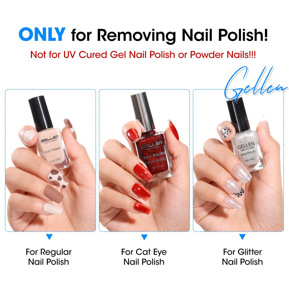 GELLEN application step illustrating efficient nail polish removal.