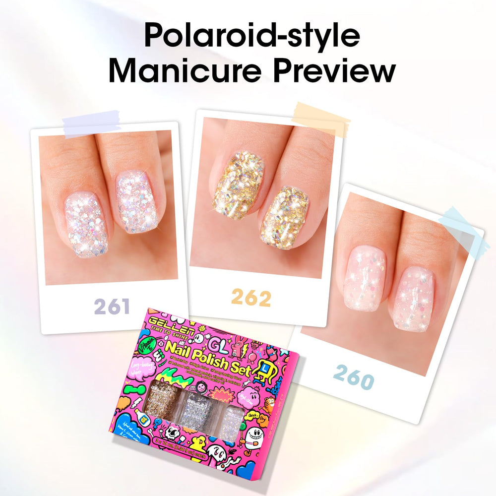 GELLEN top coat over glitter nails adds long-lasting gloss