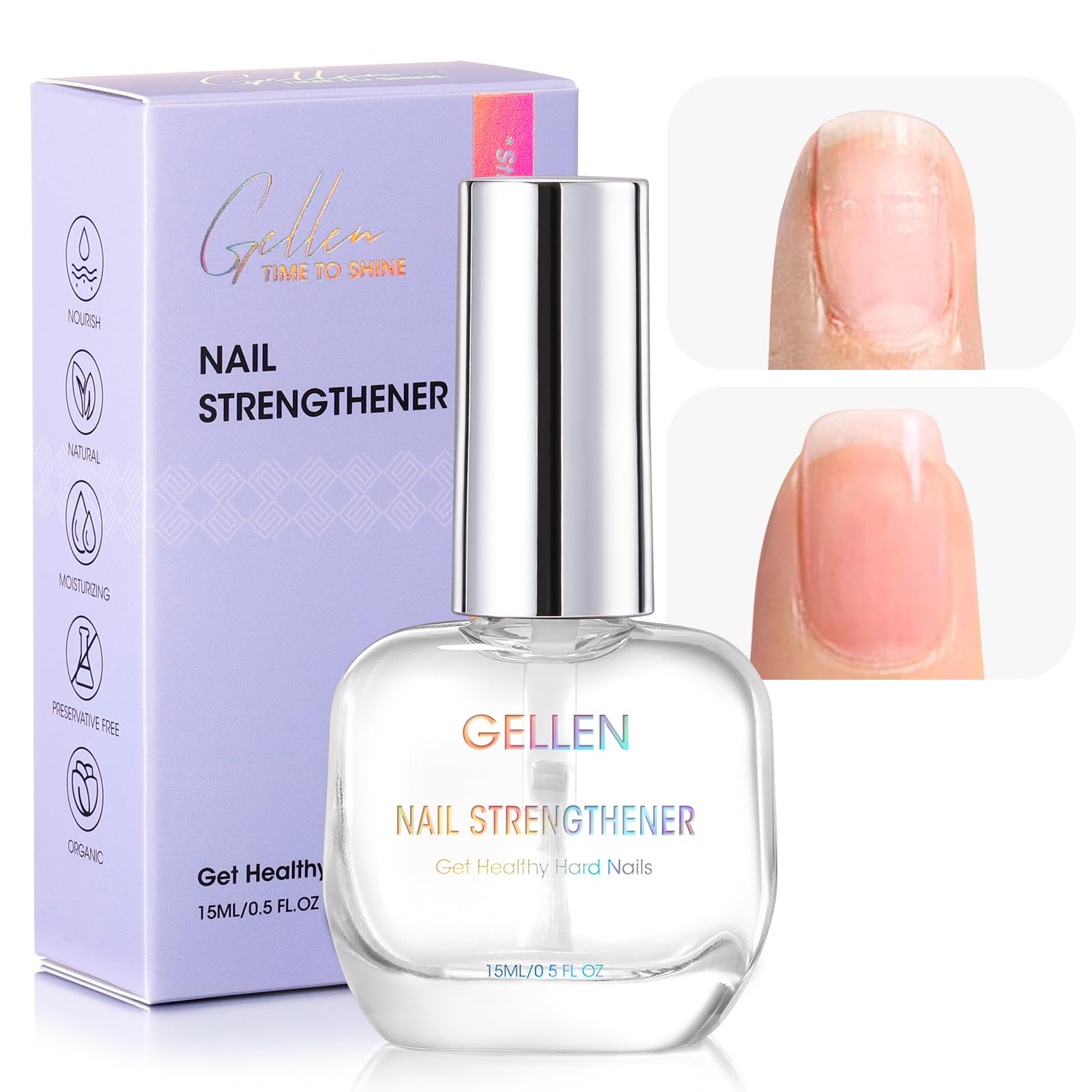 GELLEN Unscent Nail Strengthener bottle close-up showing clear finish for everyday use