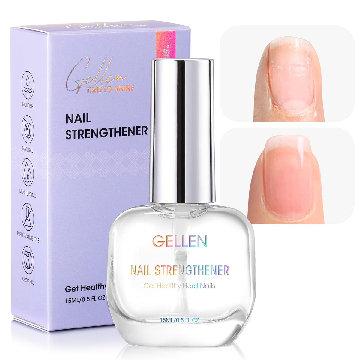 GELLEN Unscent Nail Strengthener bottle close-up showing clear finish for everyday use