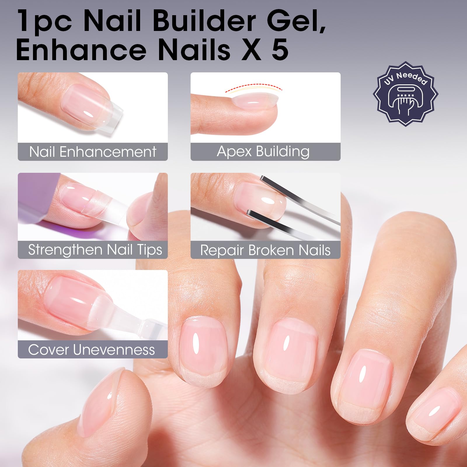 Gellen UV/LED curing gel provides fast set and durable finish.