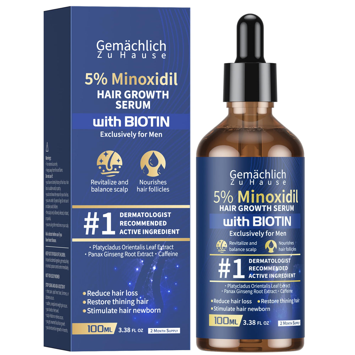Gemächlich Zu Hause 5 percent Minoxidil bottle close up for targeted growth support.