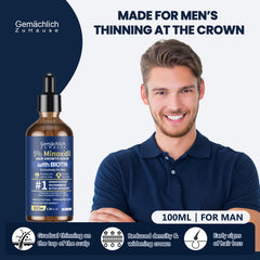 Gemächlich Zu Hause Minoxidil serum dispensing with a clean dropper in view.