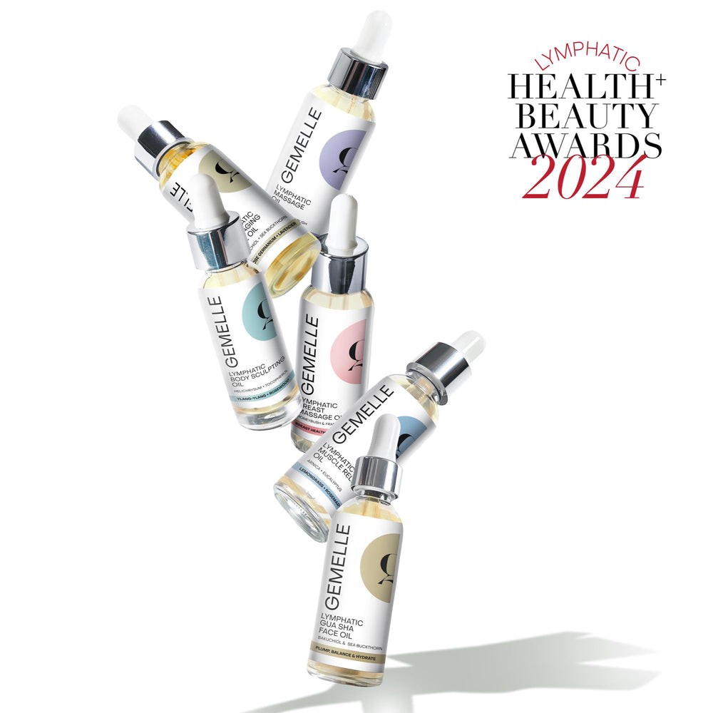 Starter bundle packaging for Gemelle Lymphatic Oil kit.