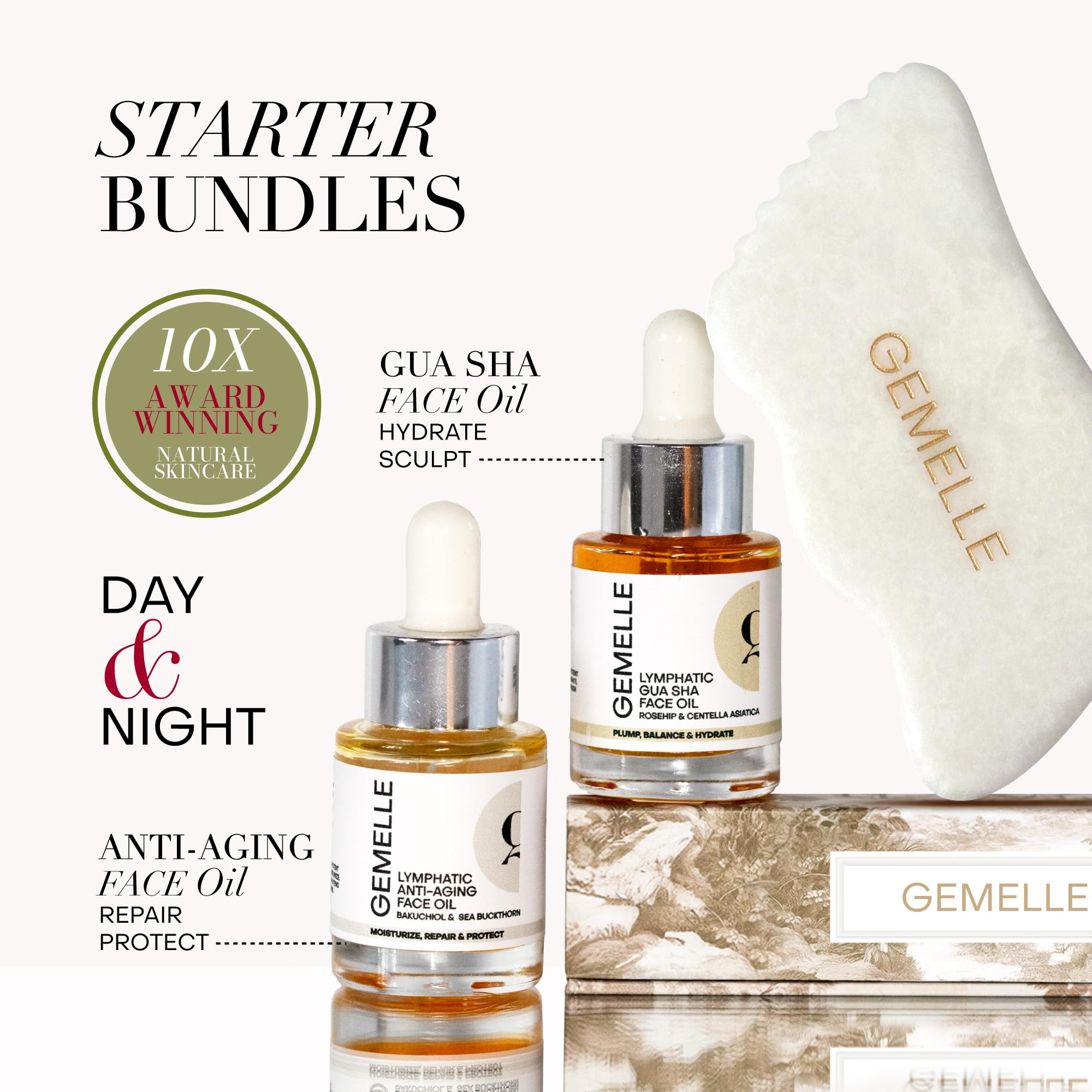 GEMELLE Travel-size 15ml bottle for on-the-go skincare rituals.