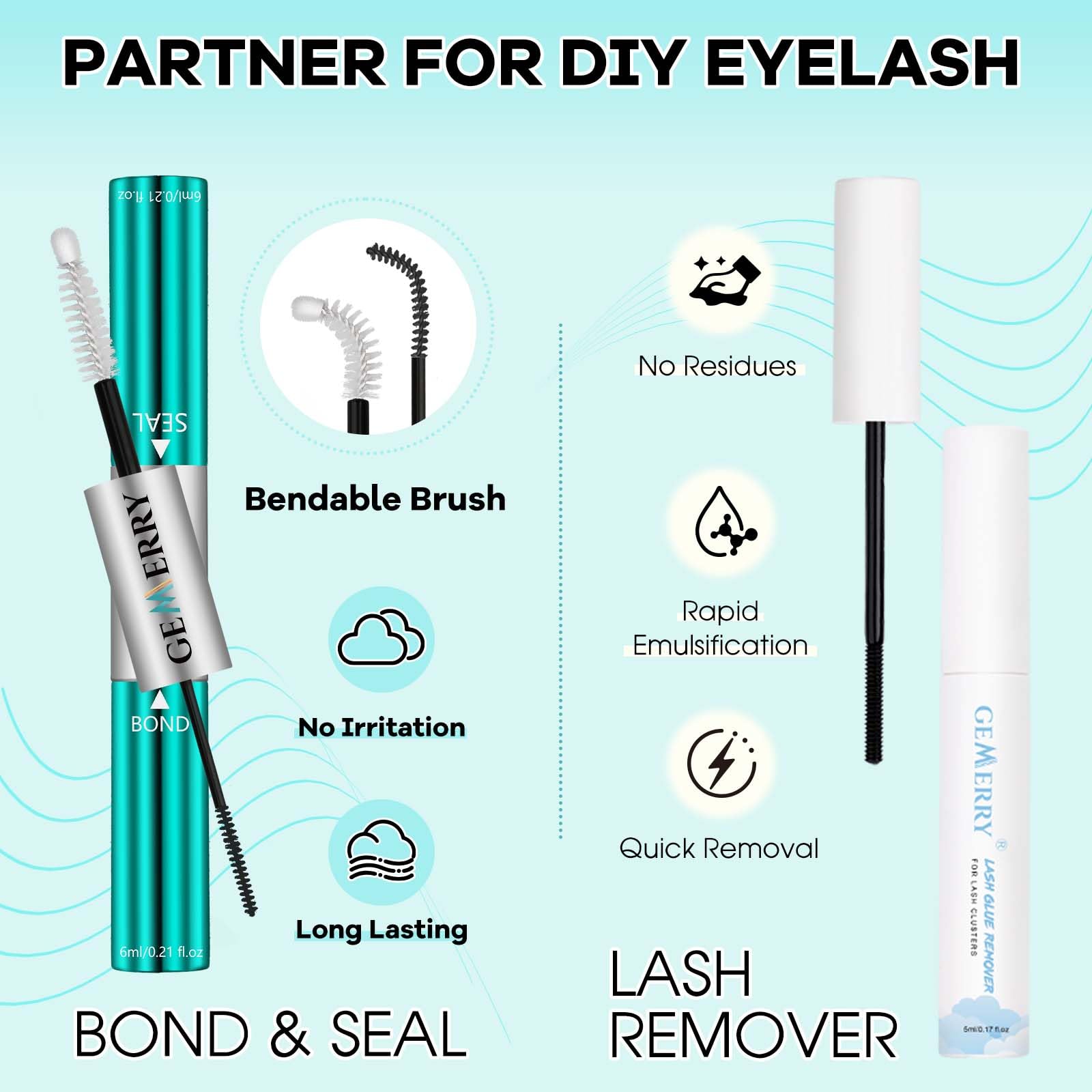 GEMERRY lash brush; smooths application for even glue distribution.