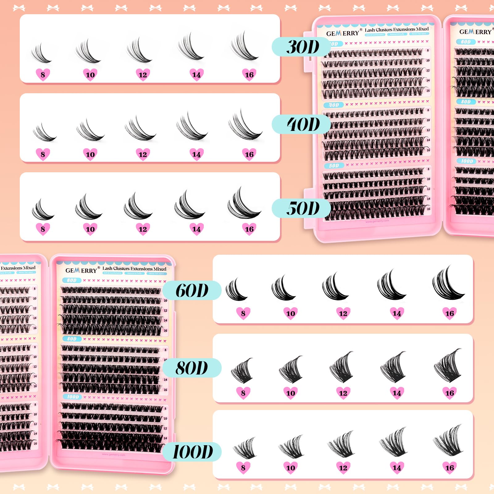 GEMERRY lash clusters 60D full-volume flutter for evening looks.