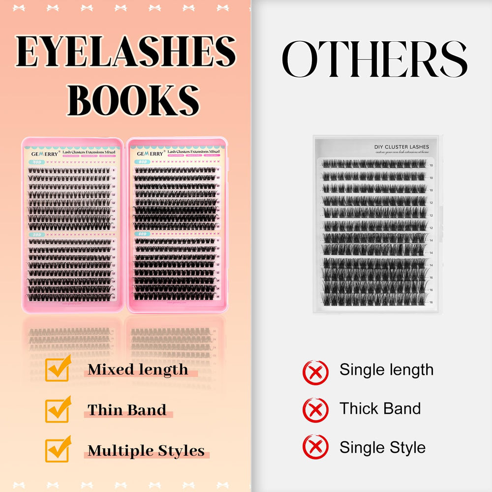 GEMERRY Lash Clusters natural finish blends with real lashes.