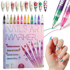 Gemsanva 12 colors nail art pens kit front with vibrant shades for creative designs