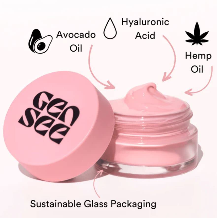 Gen See Comfort Level Lip Masque jar swatch reveals creamy texture and overnight nourishment.