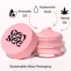 Gen See Comfort Level Lip Masque jar swatch reveals creamy texture and overnight nourishment.