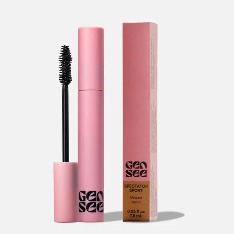 Gen See Spectator Sport Mascara bottle showcases length, curl, and water resistance for all-day wear.