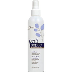 Gena Pedi-Septic foot spray bottle with eucalyptus and tea tree oil for odor control.