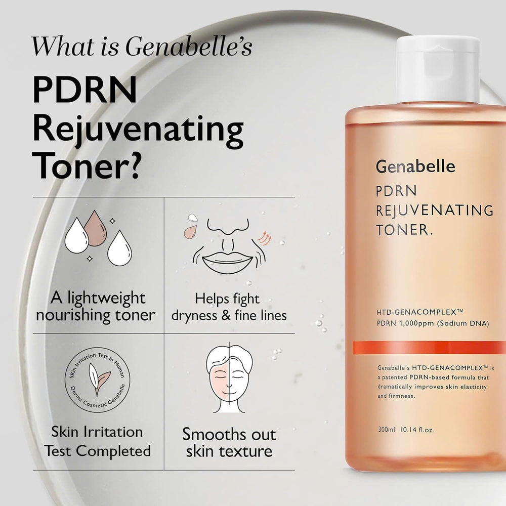 Genabelle PDRN Rejuvenating Toner hydrated skin closeup illustrates smooth texture