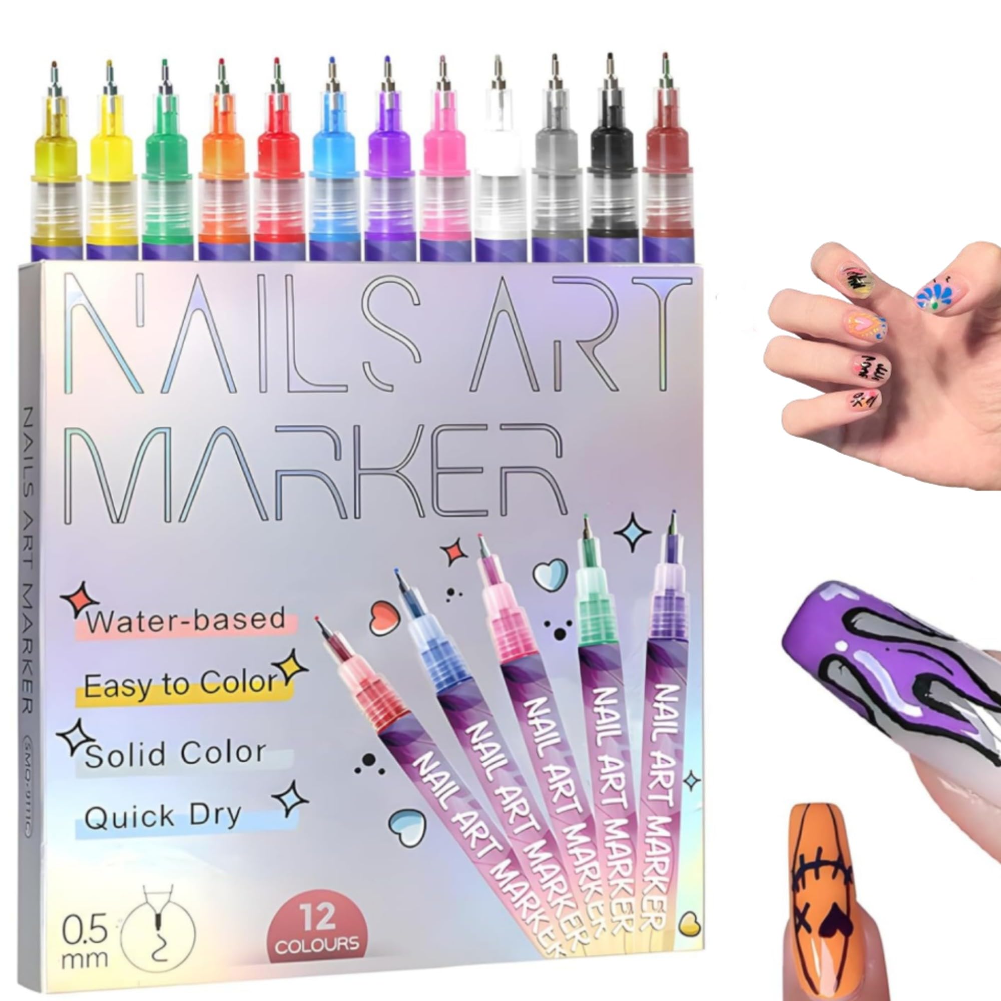 Generic 12 Colors Nail Art Pens Set palette—vibrant hues for precise gel nail designs.
