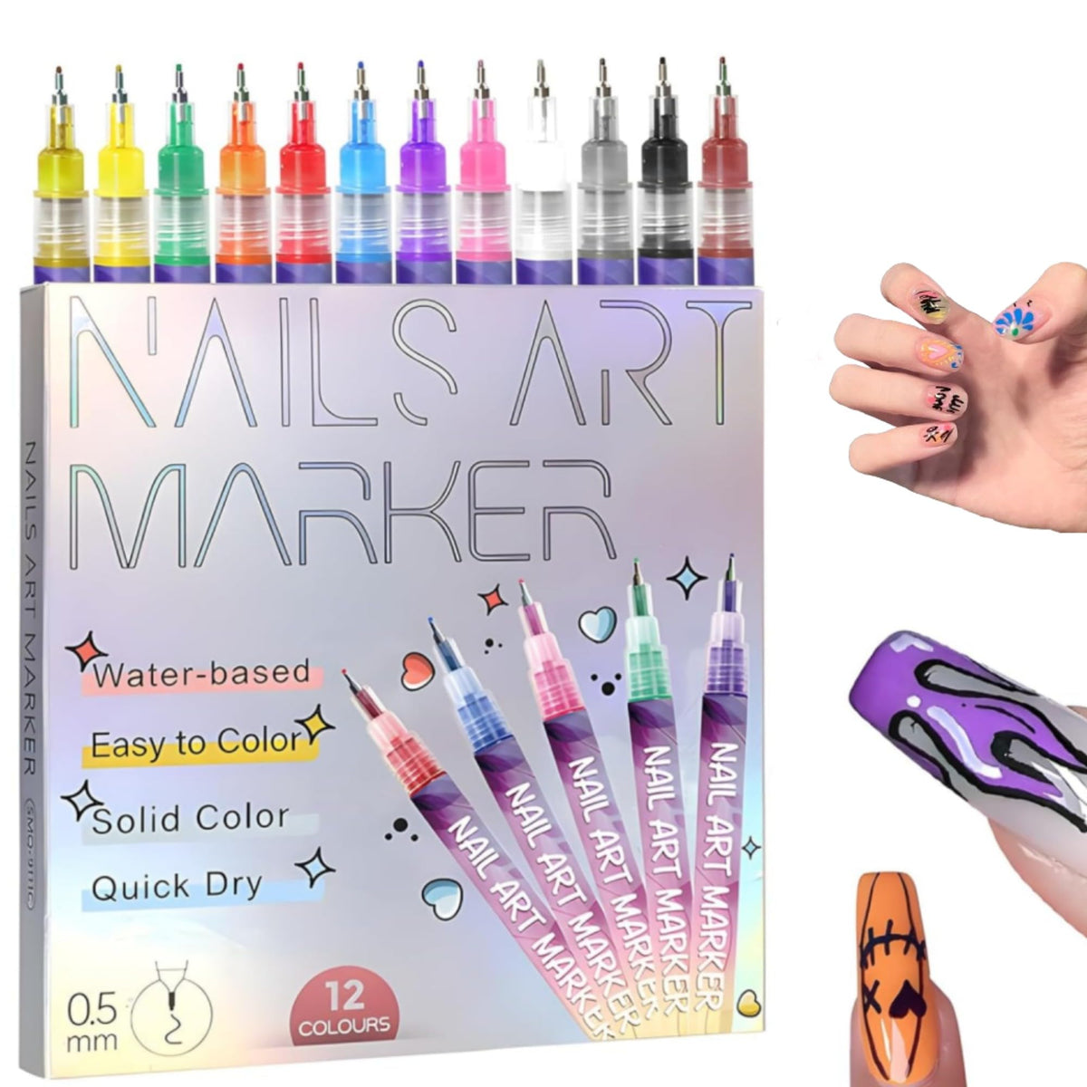 Generic 12 Colors Nail Art Pens Set palette—vibrant hues for precise gel nail designs.