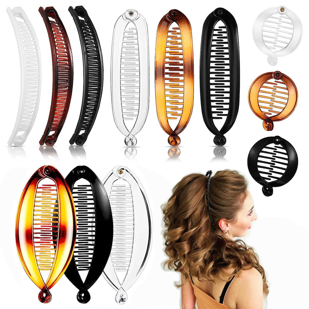 Generic Banana Clips 12pcs secure ponytails with retro fishtail design.