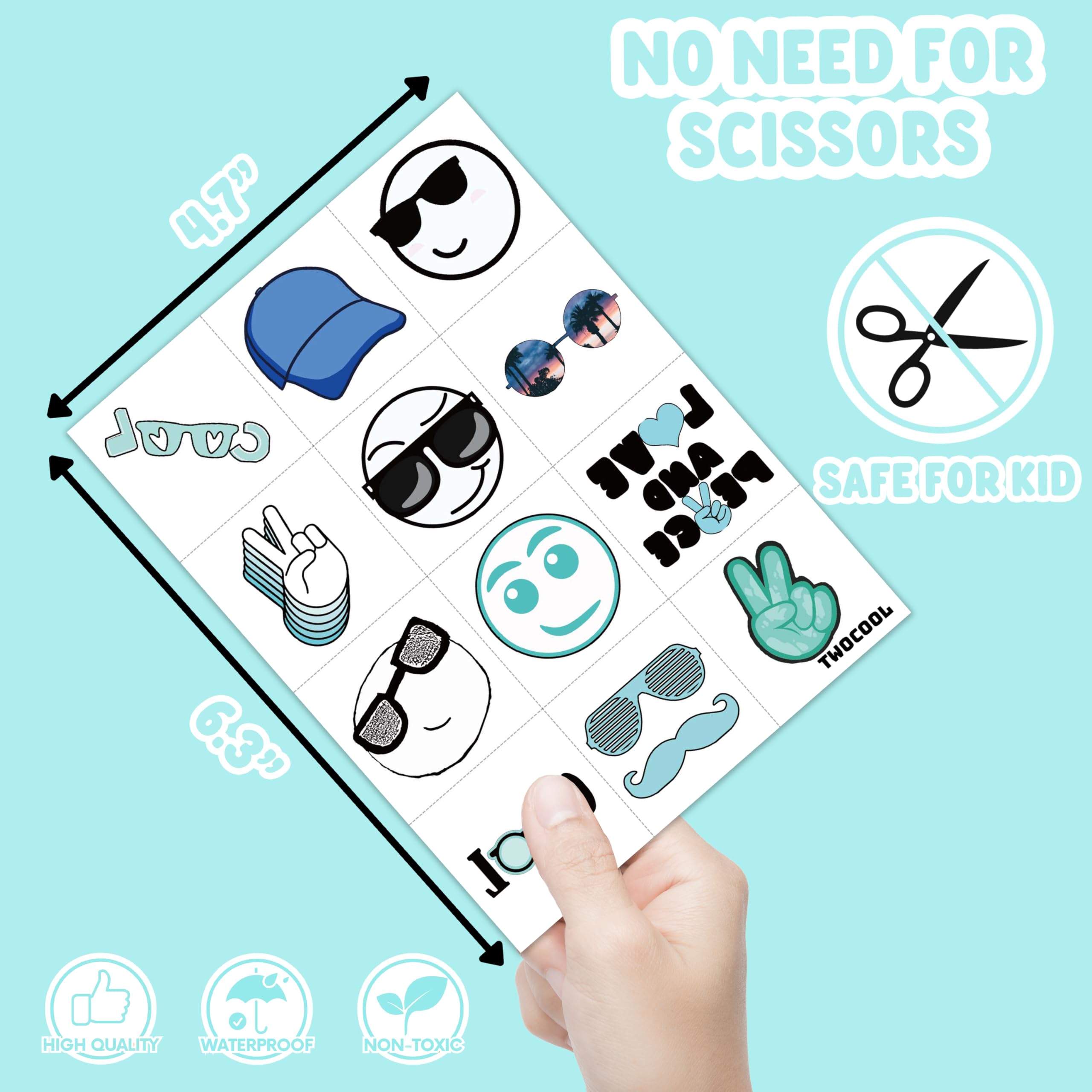 Generic Two Cool emoji tattoos add playful flair to party bags and crafts