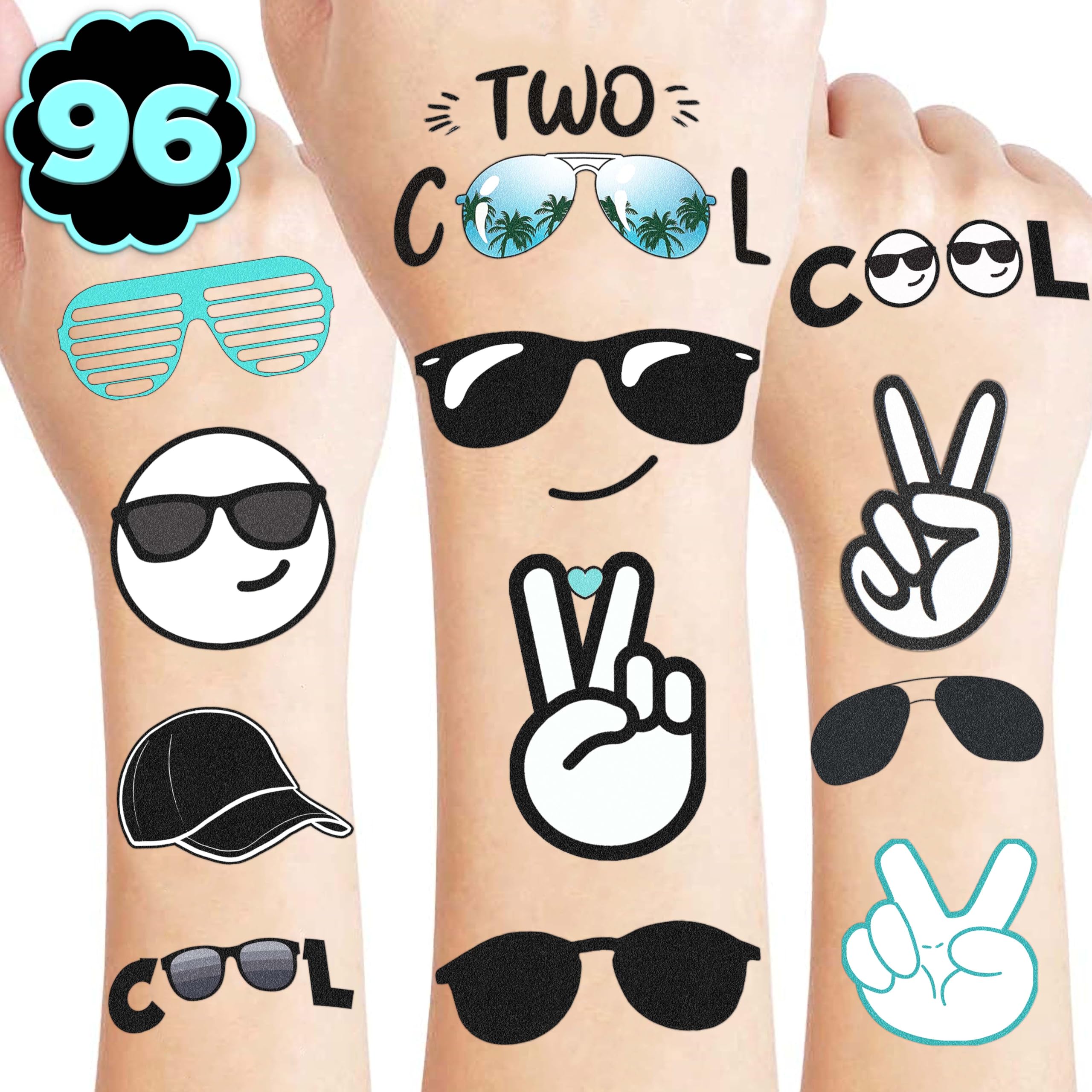 Generic Two Cool tattoos with sunglasses for kids, ideal party favors and easy cleanup