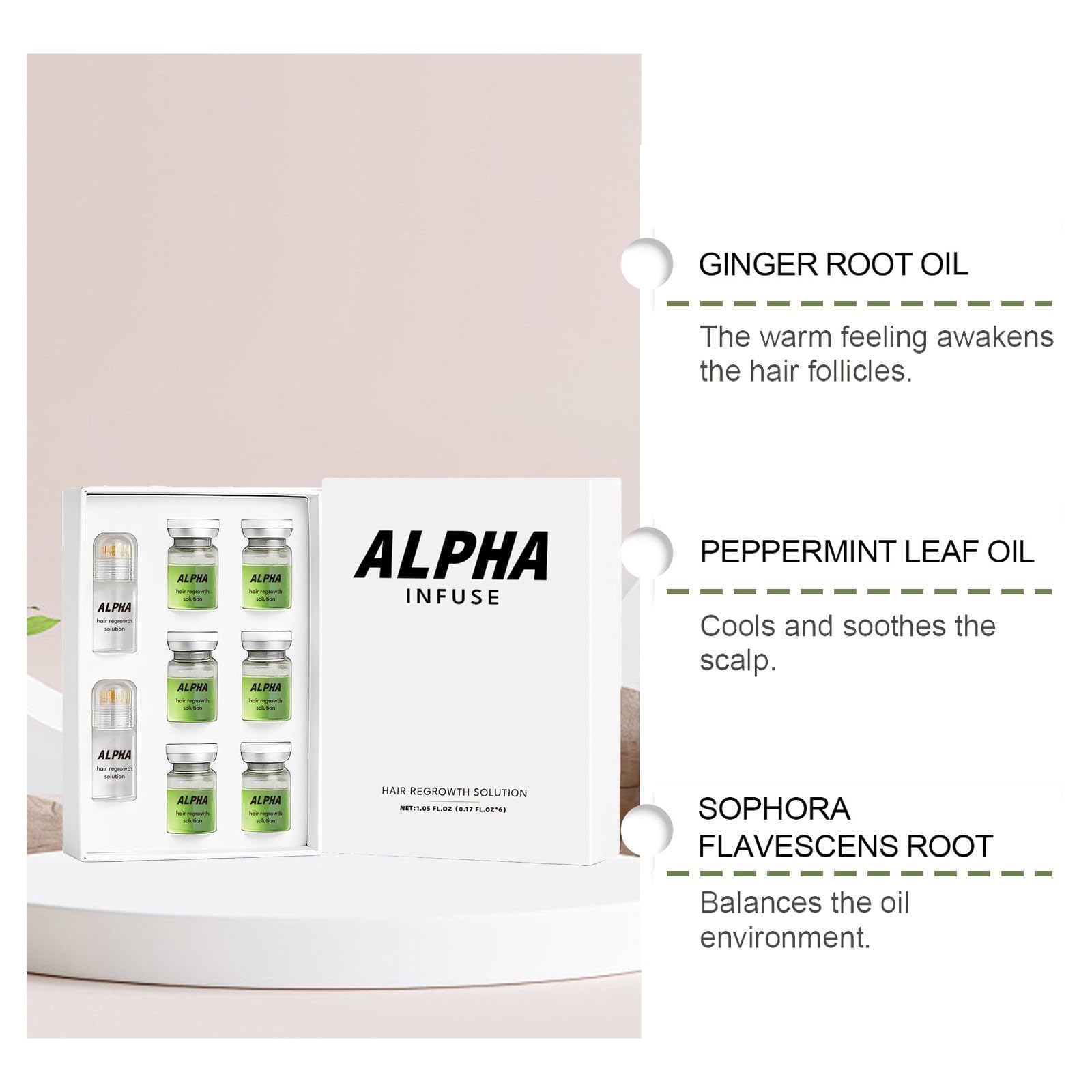Generic Alpha Infuse kit on desk, all-in-one system for thicker-looking hair