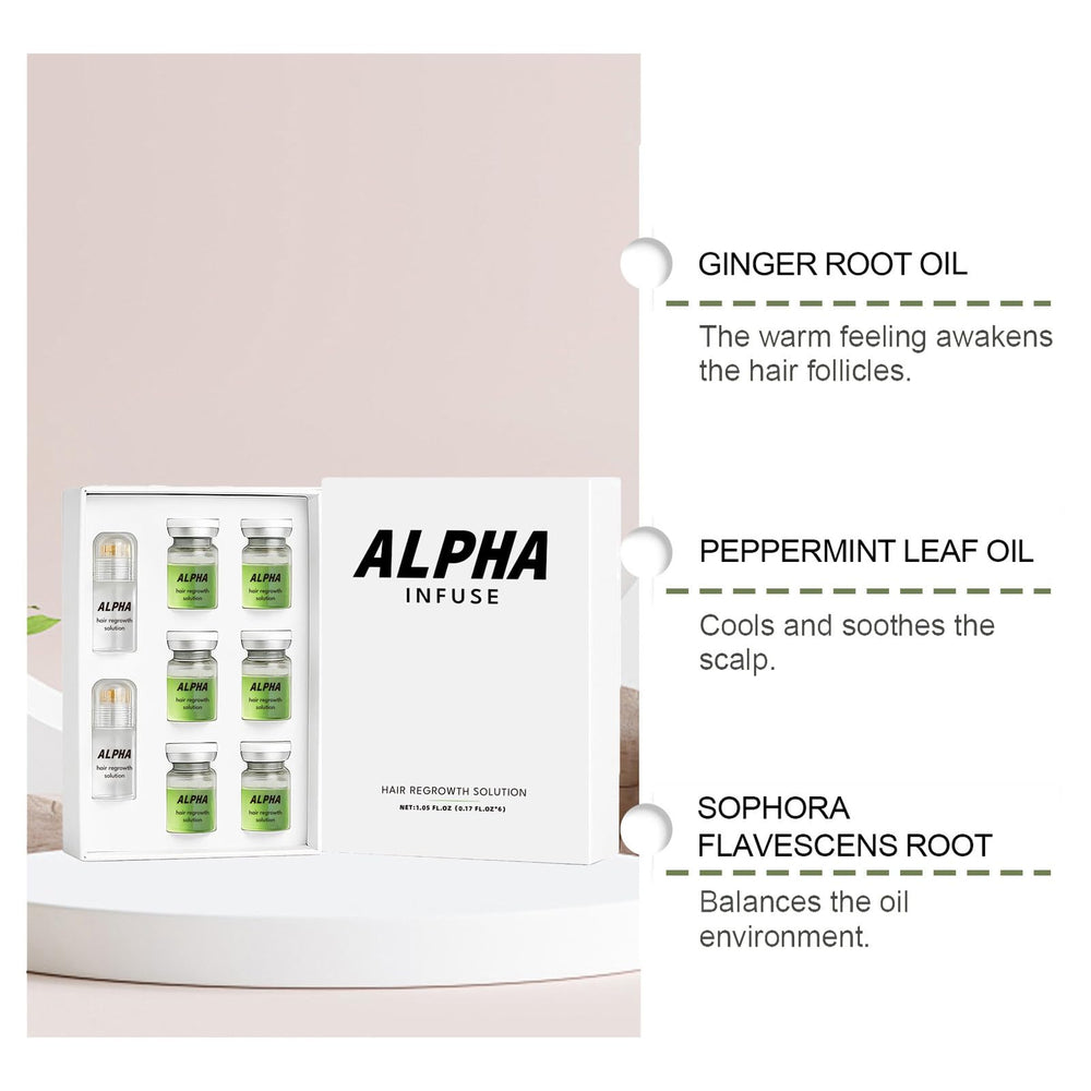 Generic Alpha Infuse kit on desk, all-in-one system for thicker-looking hair