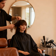 Generic Barber Cape full-coverage length shields clothing from hair clippings and water.