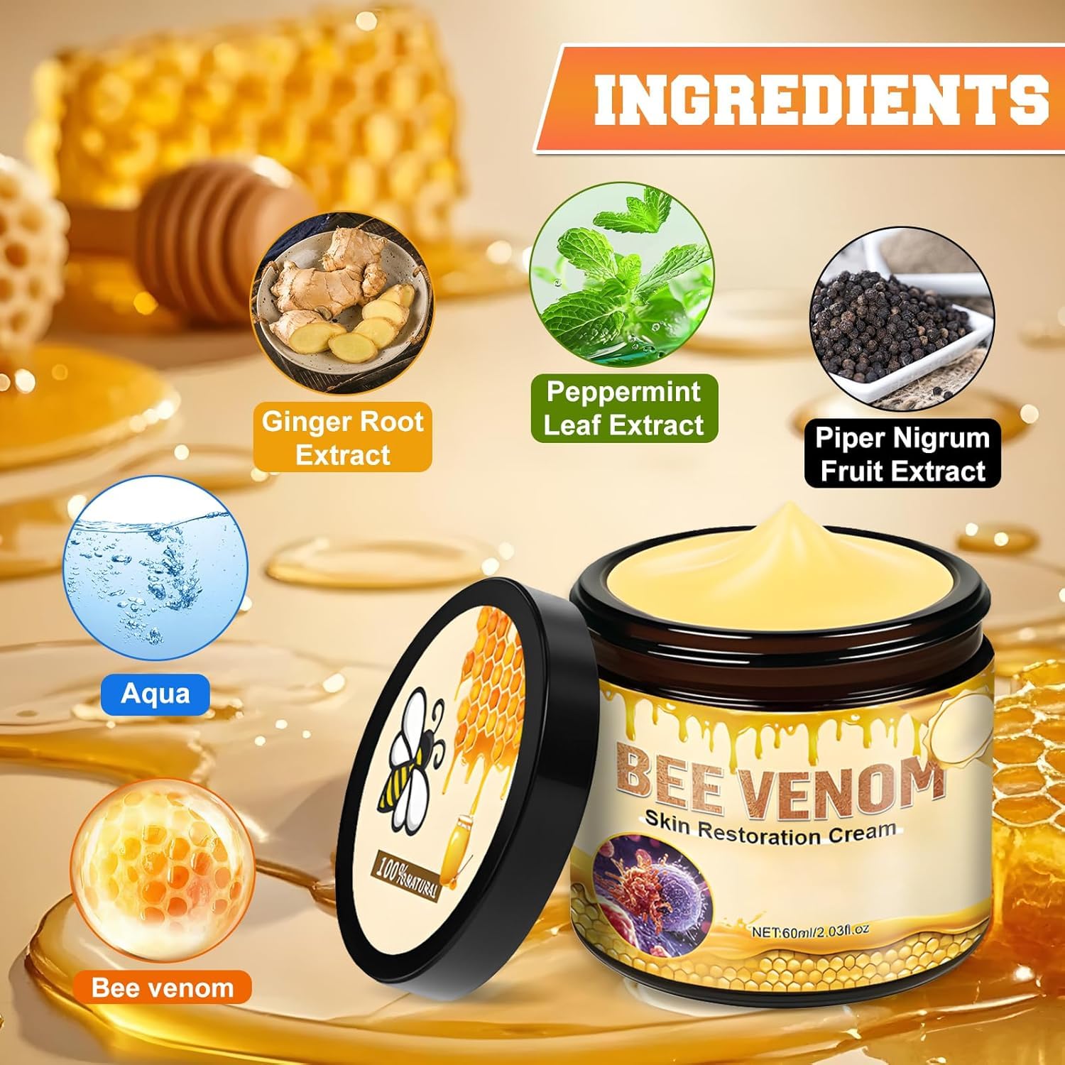 Generic Bee Venom Skin Restoration Cream massage to boost moisture and softness.