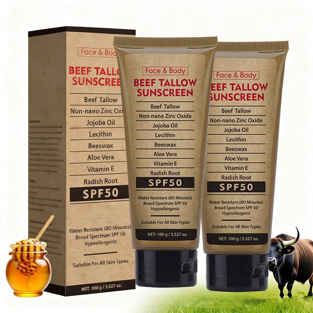 Generic Beef Tallow Sunscreen packaging showcases fragrance-free mineral protection